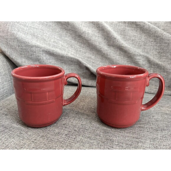 Longaberger Pottery Woven Tradition Paprika Mugs Set Of 2 Cups - Picture 1 of 8